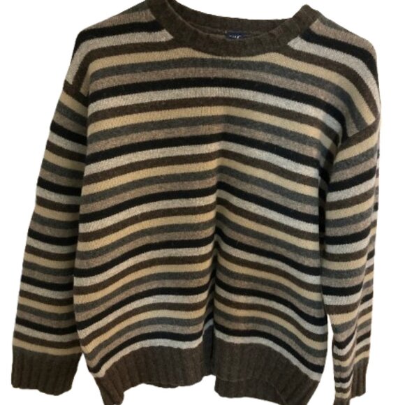 Gap Men's Lambswool Sweater Vintage Striped Crew Neck Mostly Browns, sz Medium - Picture 6 of 11